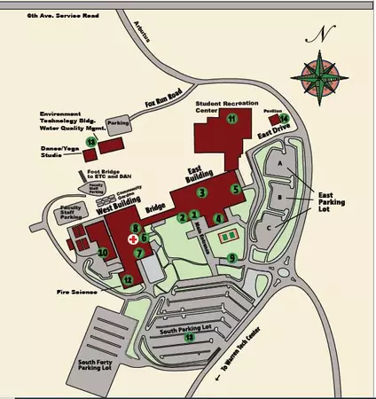 Overview map of Red Rocks Community College Lakewood campus showing east parking lot
